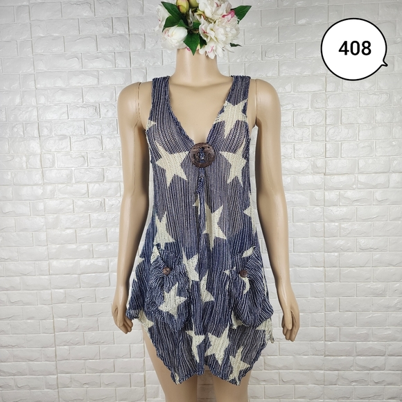 paradise small navy blue and beige loose top - Picture 1 of 6